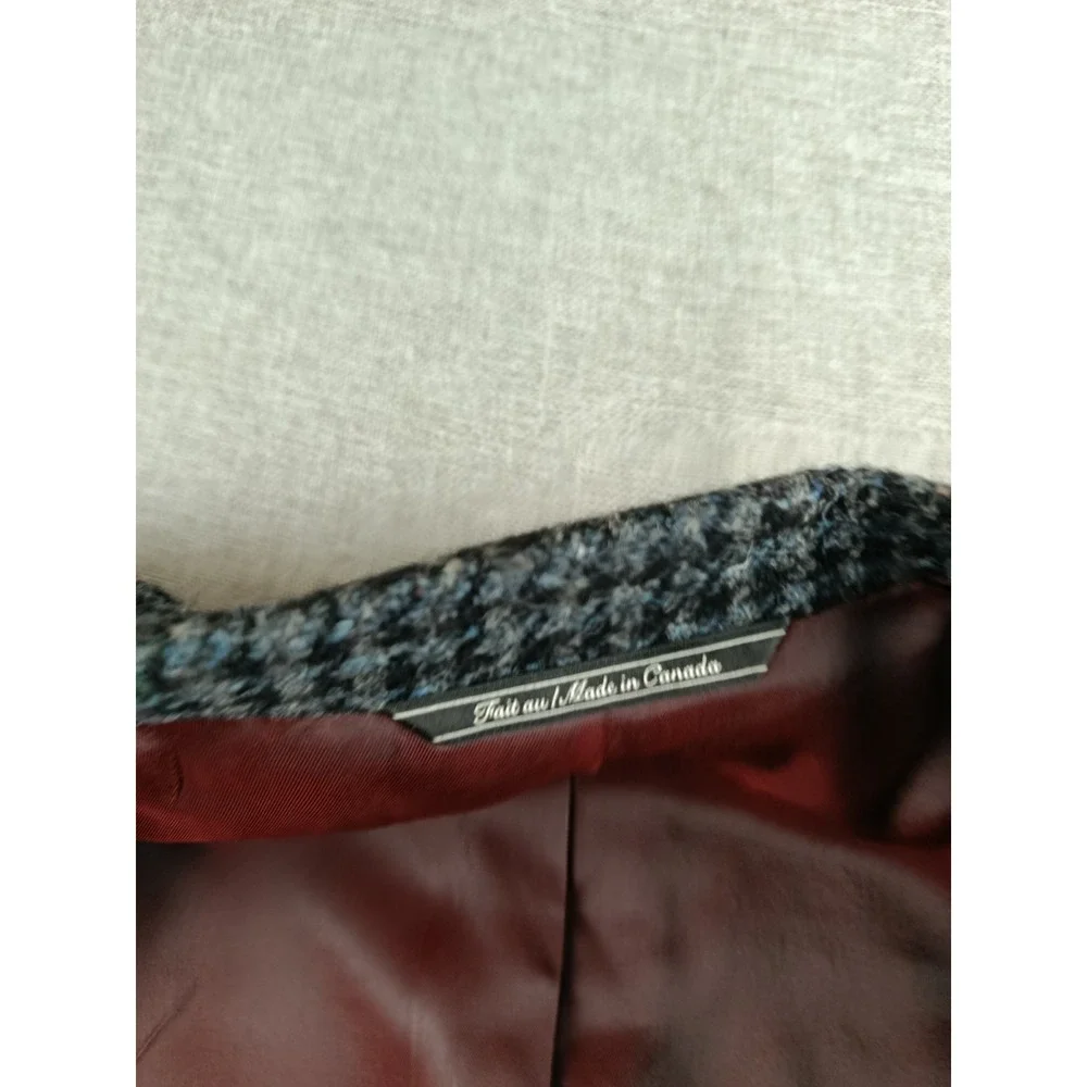 Harris Tweed Blazer Mens 38 S Charcoal Houndstouth Wool Elbow Patches Jacket